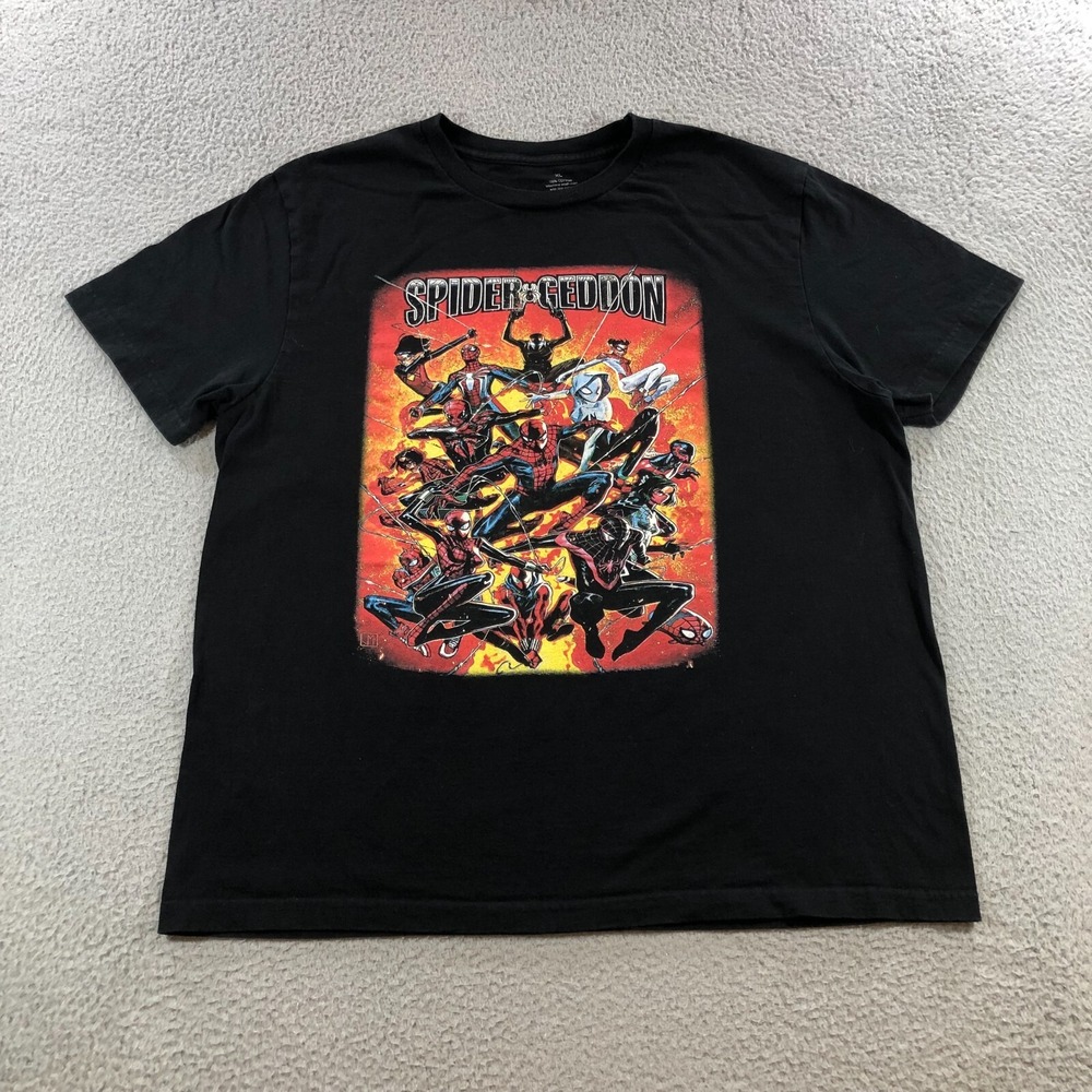 spiderman t shirt mens XL black graphic print spidergeddon